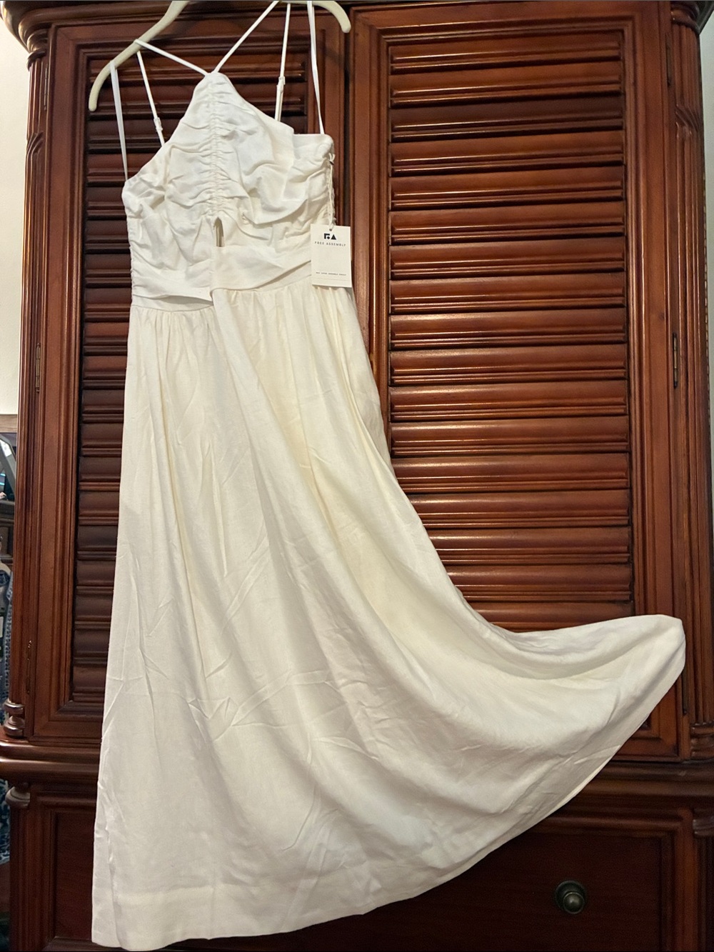 White Spaghetti-Strap Maxi Dress with Ruched Bodice